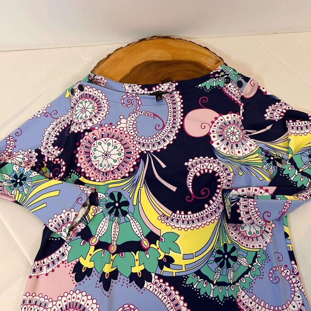 TALBOTS Jersey Shift Dress Spiral Paisley 3/4 sleeve‎ knee length Women’s Medium - Picture 8 of 10